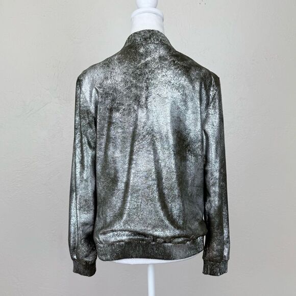 Zara Woman Silver Foiled Metallic Bomber Jacket Size S - Picture 6 of 16